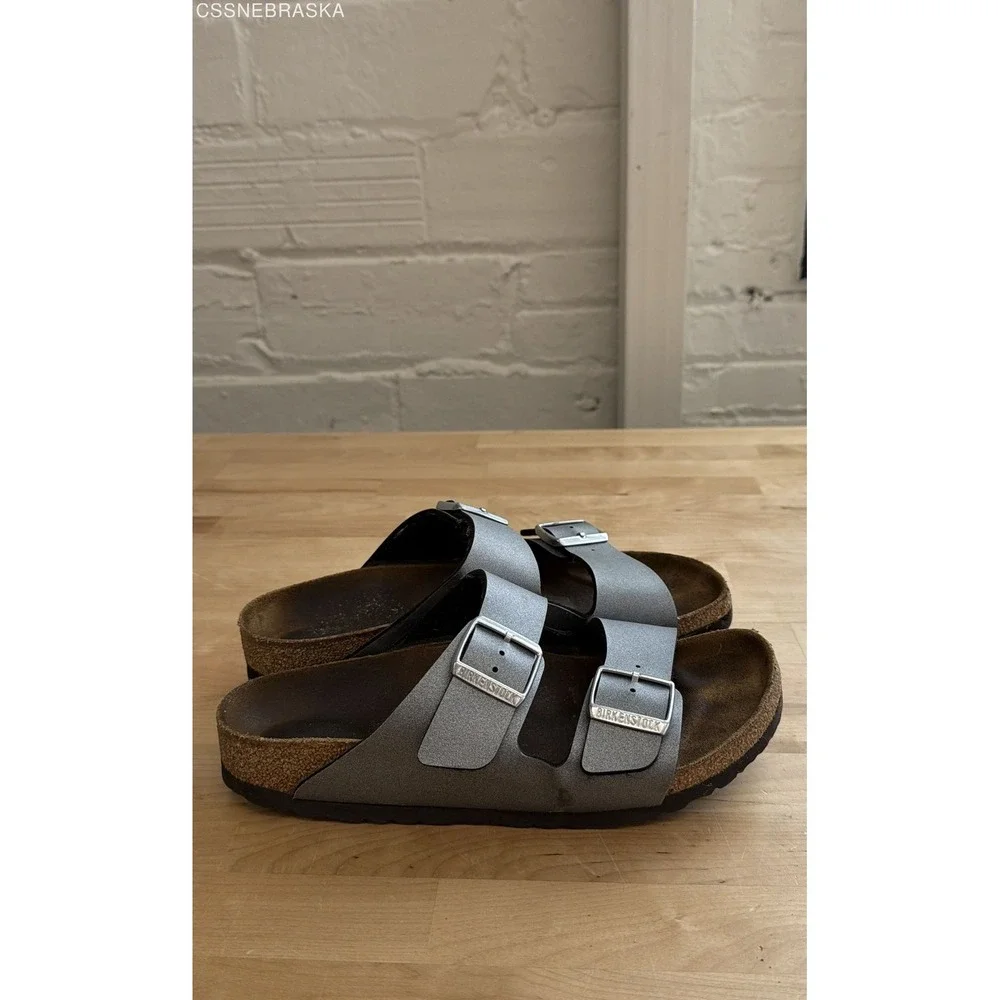 Birkenstock Arizona Metallic Silver Grey Two Strap Sandals Womens 10 EU 41